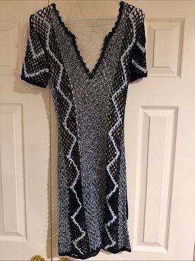 Sandro Paris navy and Light Blue Crochet V-Neck Women’s Dress